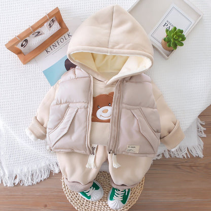 A Boys' clothing autumn and winter set, baby children's cotton-padded clothes, boys' winter clothing, piled and thickened three-piece set, 1-3 years old 5 trendy clothes