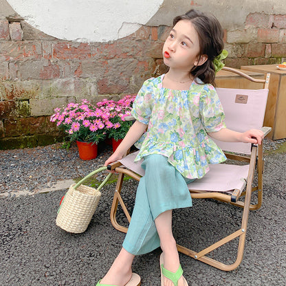 P Ohm Bear Girl's Fashionable Set Summer 2024 New Internet Popular Summer Clothes Female Baby Summer Fashion Short Sleeves