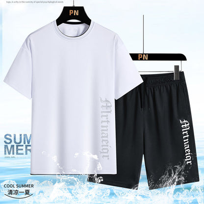 P Leisure sports T-shirt for men in summer is loose, versatile and handsome, running trend, beach pants and a set of men.