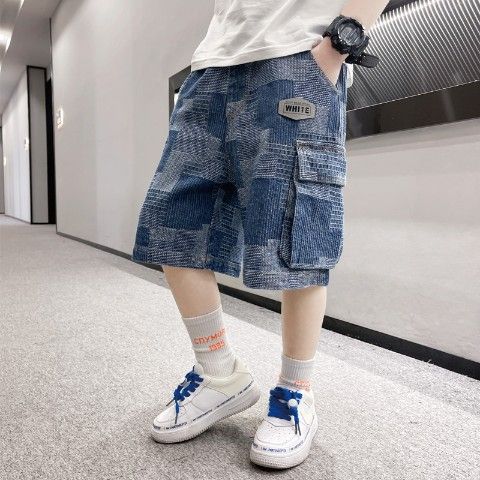 P children's clothing, boys' summer pants and shorts, 2024 new loose summer pants for middle-aged and middle-aged children, boys' jeans