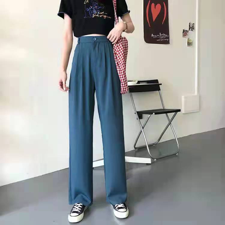 P Pure black wide-leg pants female 2024 new personality, high waist and drooping feeling, casual and loose mopping suit pants, straight pants female