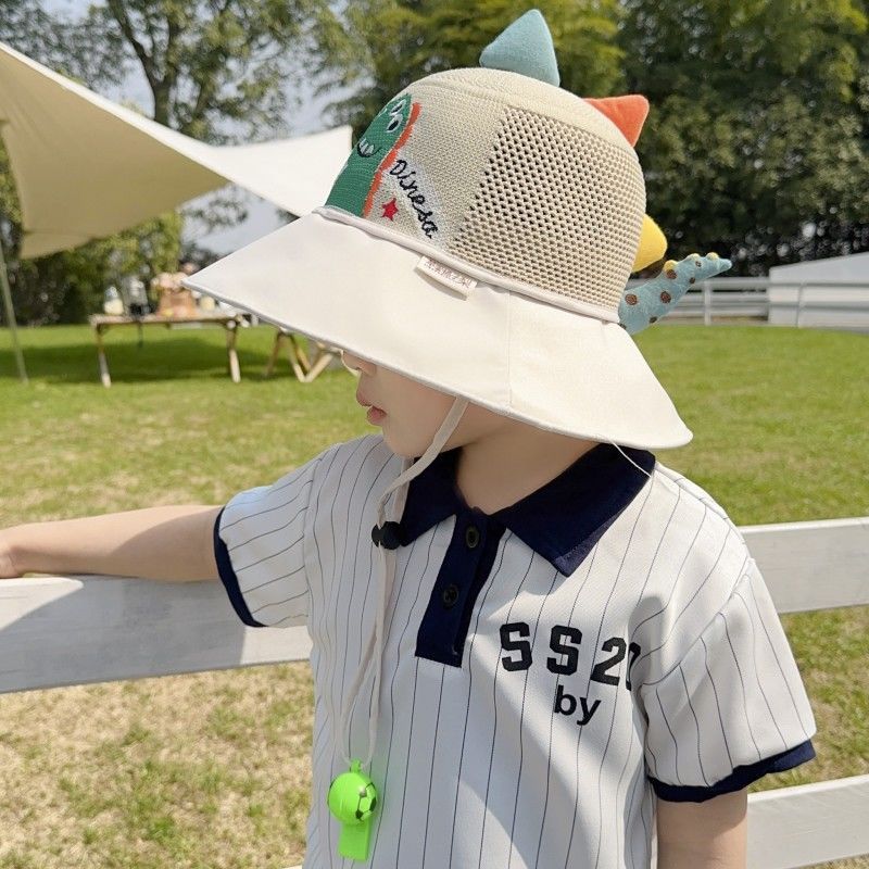 P Children's sunscreen hat summer boys and girls UV protection sun hat baby cartoon mesh large brim sunshade bucket hat