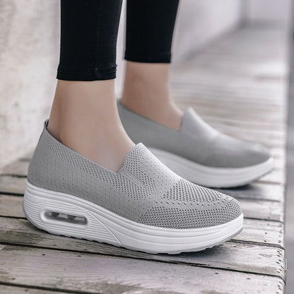 P One Step Flying Weaving Shake Shoes New Single Cloth Shoes Mesh Air Cushion Walking Shoes Women's Thick Sole Elevated Sports and Casual Shoes