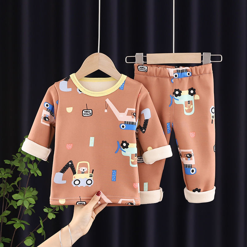 P children's thermal underwear set boys and girls long johns medium children infant pajamas autumn and winter thermal clothing tide