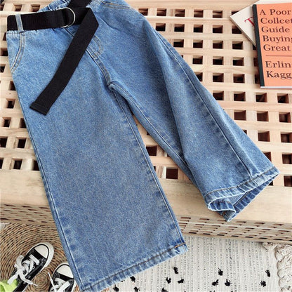 Girls' straight leg jeans for spring and autumn, new Korean version of westernized autumn clothing, children's loose casual pants, wearing long pants outside