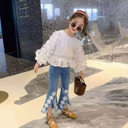 Girls' Spring Casual Set 2022 New Children's Internet Celebrity Foreign Style Little Girl Spring and Autumn Jeans Two-Piece Set