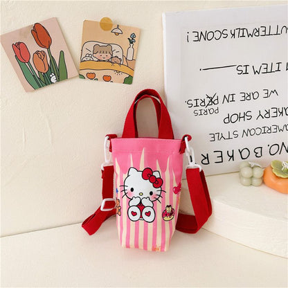 A Fashionable New Children's Bag Cute Girl Large Capacity Water Cup Canvas Bag High Beauty Baby One Shoulder Crossbody Bag