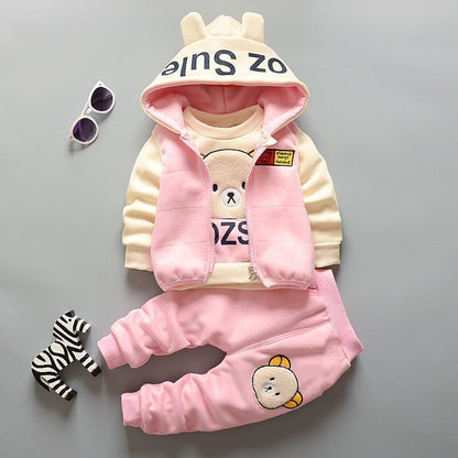 P Boys and girls 2024 winter clothes new set fleece thickened warm three-piece set baby children sweater winter clothes