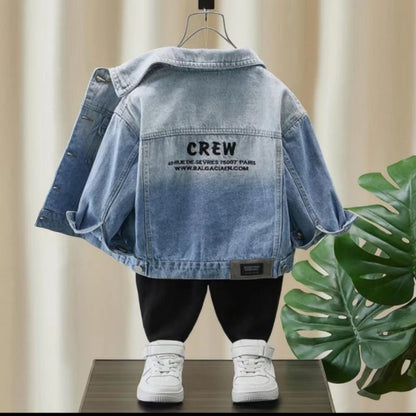 P baby denim boys jacket 2024 new handsome super soft middle-aged children's older boys jacket men's spring and autumn outer wear