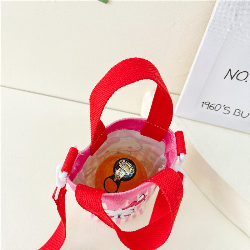 A Fashionable New Children's Bag Cute Girl Large Capacity Water Cup Canvas Bag High Beauty Baby One Shoulder Crossbody Bag