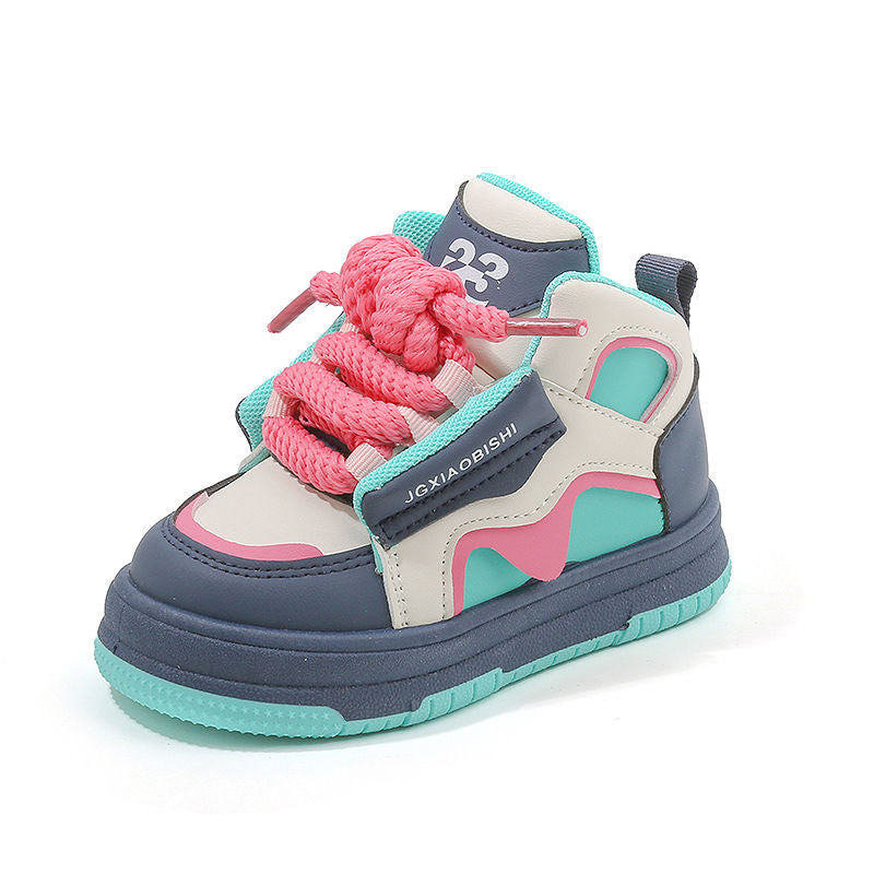 P children's sports shoes spring boys casual board shoes high top girls bread shoes dopamine baby dad shoes