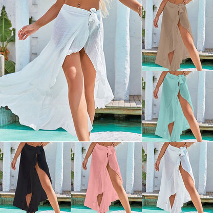 P 2022 New European and American Style Beach Skirt Sexy Tie up Half Skirt Wrapped Skirt Vacation Bikini Swimsuit Overlay Cover Up