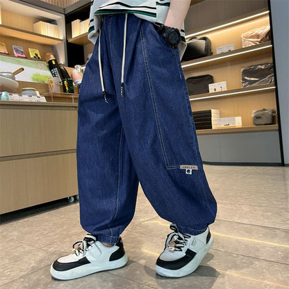 P boys summer tooling jeans 2024 new medium and older children's thin mosquito-proof pants children's bloomers summer fashion brand