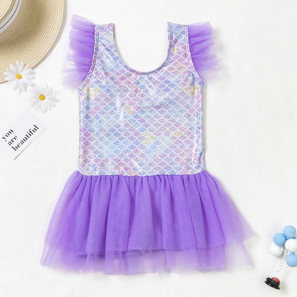 Traje de baño de sirena para niños, traje de baño femenino de una pieza, niña coreana, princesa, lindo bebé, traje de baño de aguas termales para niños pequeños 