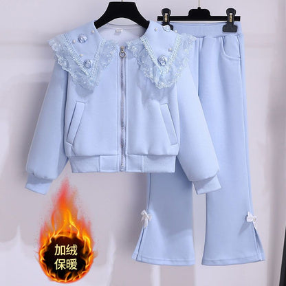 Girls' suits, autumn and winter clothes, new princess style, fashionable sweatshirt jacket, spring and autumn children's casual two-piece set