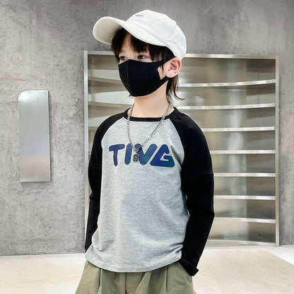 P boys long-sleeved t-shirt pure cotton middle and older children's autumn clothes outer wear boys autumn bottoming shirt top Korean version tide