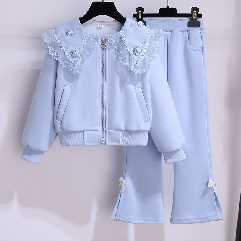 Girls' suits, autumn and winter clothes, new princess style, fashionable sweatshirt jacket, spring and autumn children's casual two-piece set