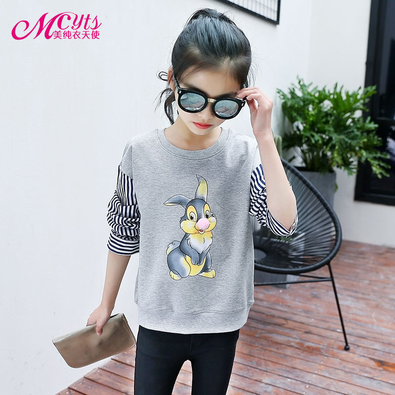 P children's clothing girls long-sleeved T-shirt autumn 2024 new Korean version of medium and older children's foreign style bottoming shirt children's cartoon top