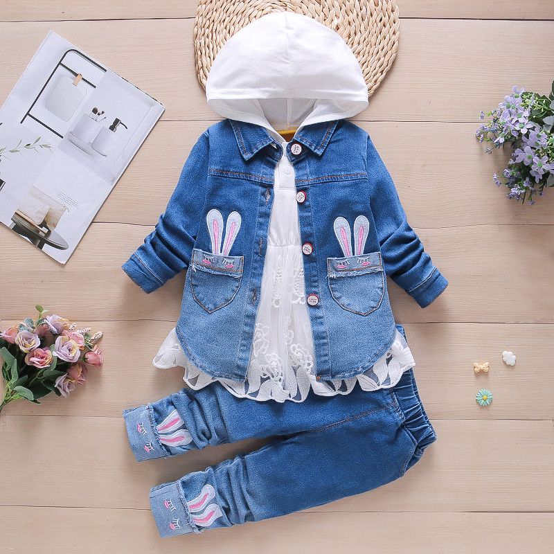 Baby girl spring cowboy three-piece suit 1-2-3-4 years old girl spring and autumn cowboy baby girl tide suit