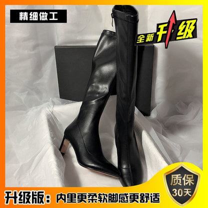 P high-heeled temperament pointed thin boots knight retro high boots Korean version versatile but knee boots slim women's boots