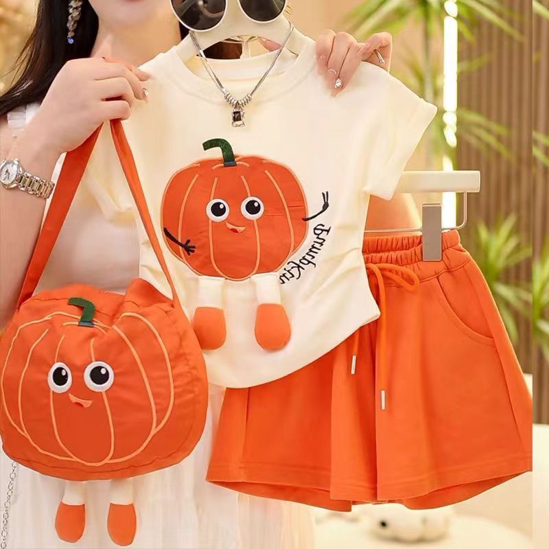 P New 2024 Best seller of dopamine Korean version network red Tiktok same model big and medium-sized children's foreign cartoon summer suit