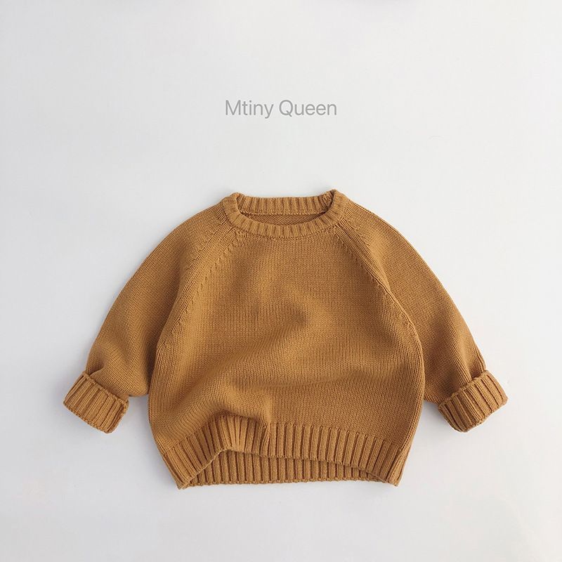 P children's clothing children's pullover knitted sweater autumn and winter new Korean version boys and girls baby retro simple solid color sweater long sleeve