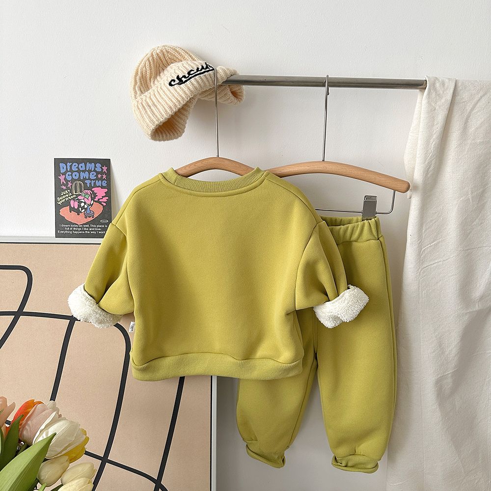 P [Fleece and Thicker] Children's Fashion Sweater Set Autumn and Winter Fleece Warm Sports Children's Clothing