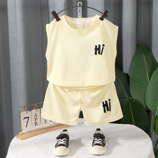 Conjunto de camiseta sin mangas para niños P 2024, nuevo vestido de verano de moda para bebés, ropa sin mangas, conjunto de dos piezas de verano para niños 