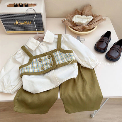 Girls' Set Spring New Internet Red and Fashionable Baby Casual Clothing Children's Casual Pants Three piece Set 0.5kg