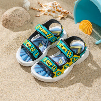 P macaron sports open toe handsome tide wear anti-odor flat ultra-soft student summer children's beach slippers