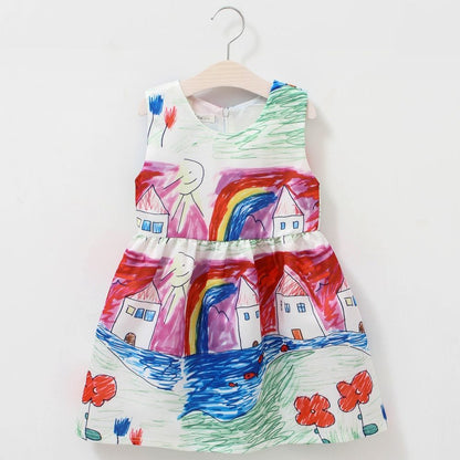 Girls sleeveless dress, new princess dress, summer dress, trendy korean version of children's summer, middle and big children's cartoon print skirt