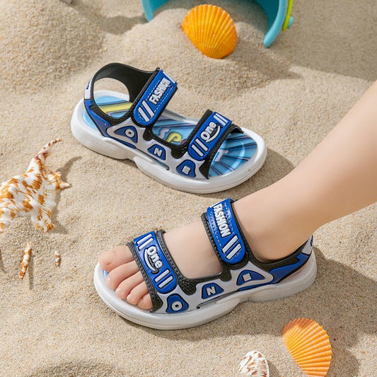 P macaron sports open toe handsome tide wear anti-odor flat ultra-soft student summer children's beach slippers