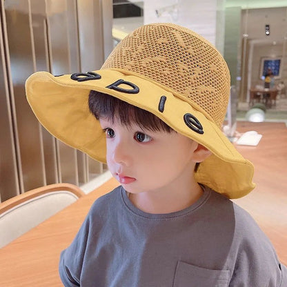 P children&#039;s summer sun hat boy net fisherman&#039;s hat Korean version of ins girl personality Joker basin hat sun hat tide.