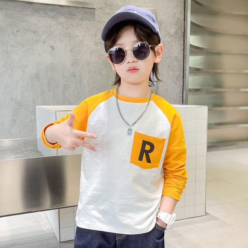 P boys long-sleeved t-shirt pure cotton middle and older children's autumn clothes outer wear boys autumn bottoming shirt top Korean version tide