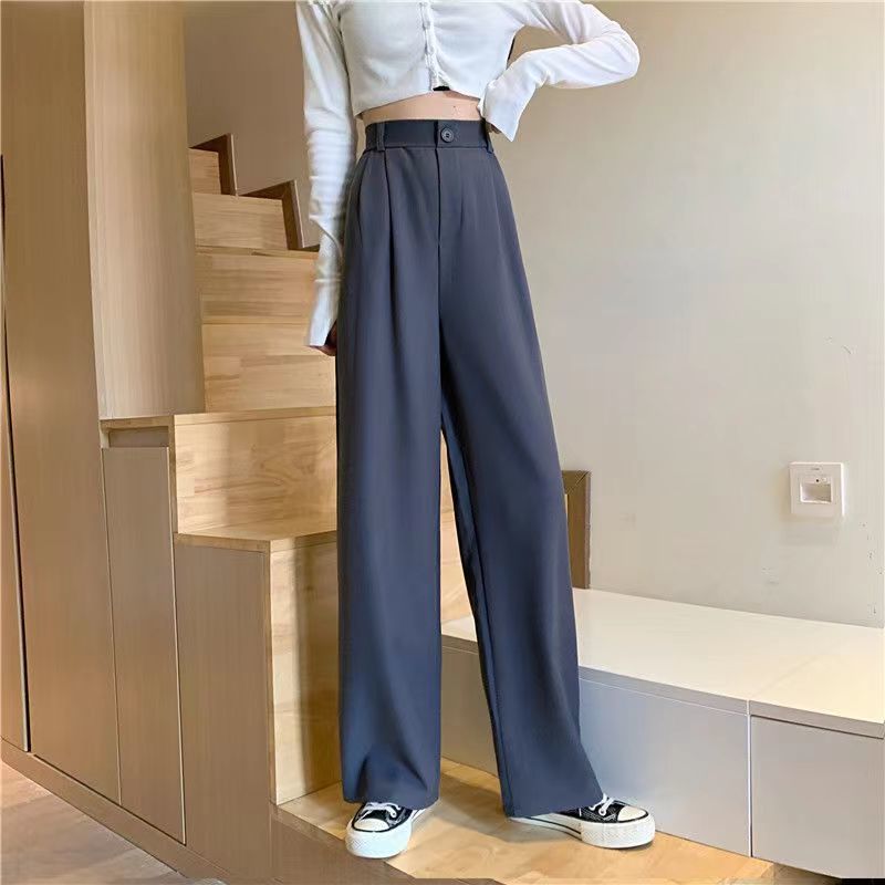 P Pure black wide-leg pants female 2024 new personality, high waist and drooping feeling, casual and loose mopping suit pants, straight pants female