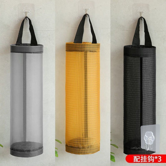 A kitchen garbage bag storage bag wall-mounted removable storage bag lattice storage hanging bag supermarket plastic bag storage bag