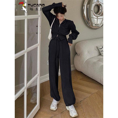 P Sports Set Women's Autumn Instagram Trendy Student Korean Edition Loose and Slim Fashion Internet Celebrity Casual Two Piece Running Suit