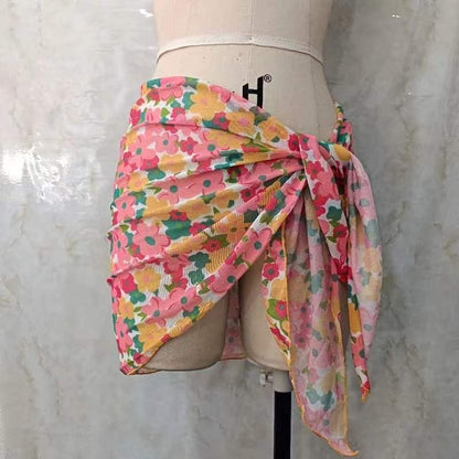 Delantal de gasa para bikini, falda de gasa para traje de baño con falda de gasa que lo cubre, gasa tipo chal con flores, versátil para playa y mar