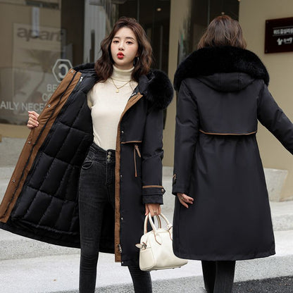 Dh-001Women's warm fur collar coat, detachable, suitable for winter spring Random collar colour