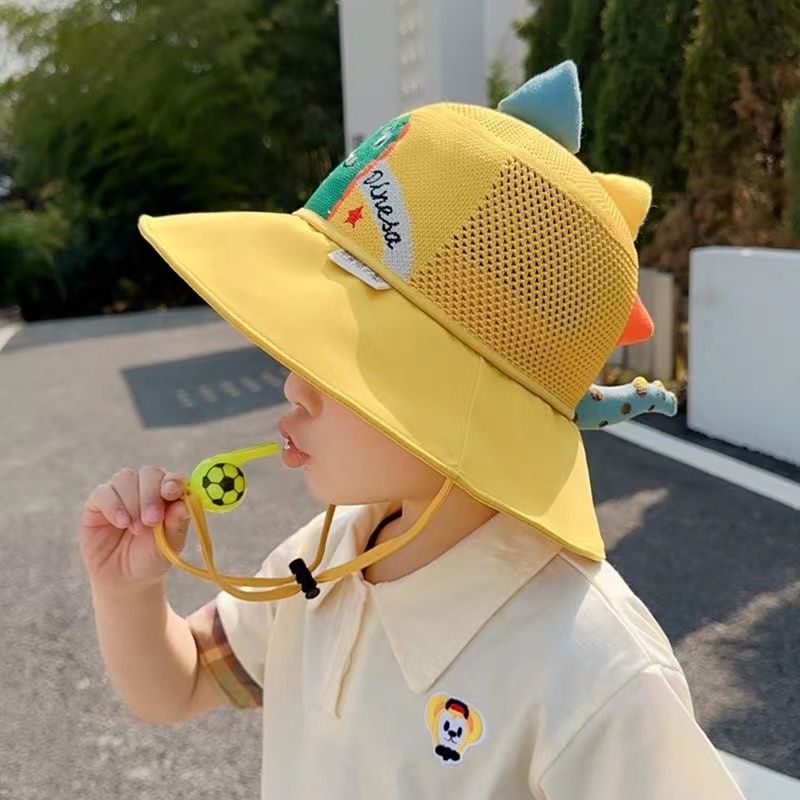 P Children's sunscreen hat summer boys and girls UV protection sun hat baby cartoon mesh large brim sunshade bucket hat