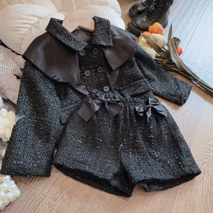 New Girl's Autumn/Winter Set with Small Fragrant Wind, Fashionable temperament, Woven Two piece Set of Fashion Princess Children's Clothing