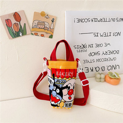 A Fashionable New Children's Bag Cute Girl Large Capacity Water Cup Canvas Bag High Beauty Baby One Shoulder Crossbody Bag