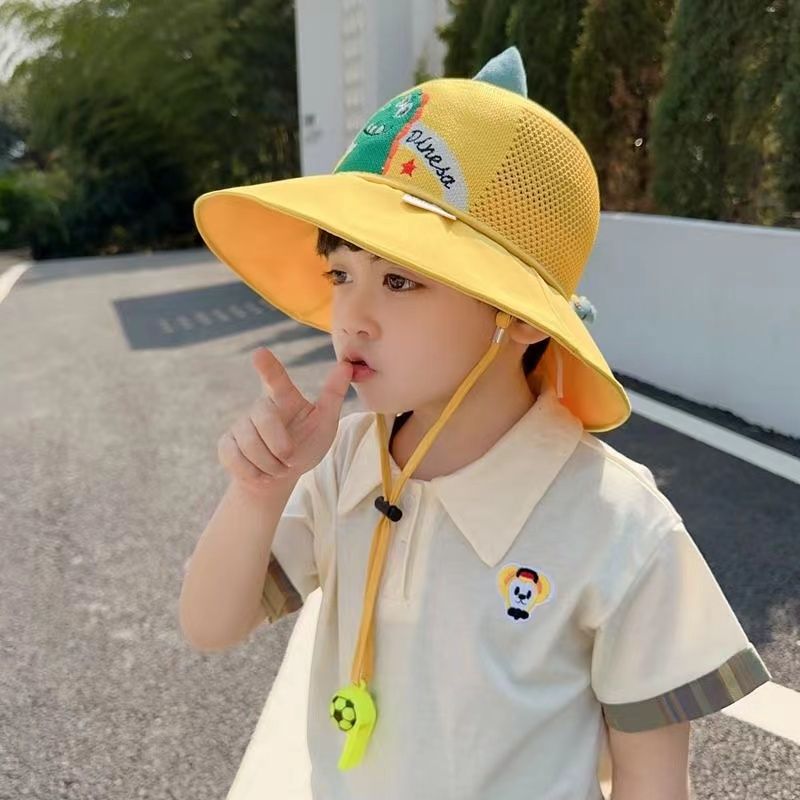 P Children's sunscreen hat summer boys and girls UV protection sun hat baby cartoon mesh large brim sunshade bucket hat