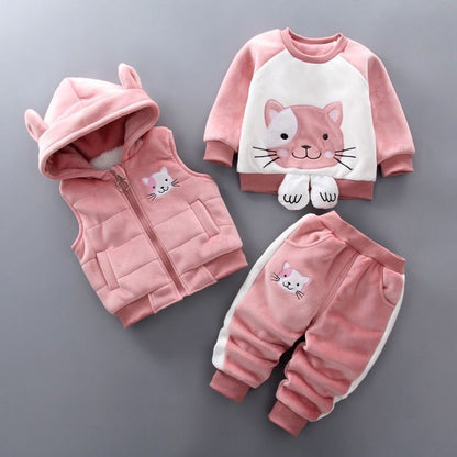 P Boys and girls 2024 winter clothes new set fleece thickened warm three-piece set baby children sweater winter clothes