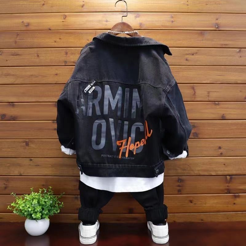 P children's clothing boys denim jacket spring and autumn 2023 boys middle-aged and older children's trendy casual jacket trendy children's loose denim