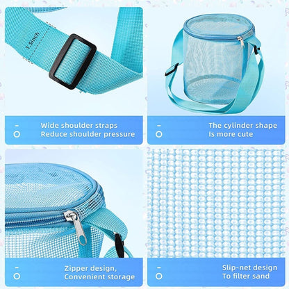 P New Children's Mesh Shell Storage Bag Beach Stereoscopic Circular Sand Digging Bucket Toy Sorting Collection Bucket Mesh Bag