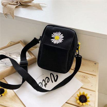 P Daisy Canvas Bag Bolso bandolera para mujer Bolso de hombro para estudiante coreano Bolso cuadrado pequeño versátil de celebridad de Internet Bolso para teléfono móvil 0,1 kg 