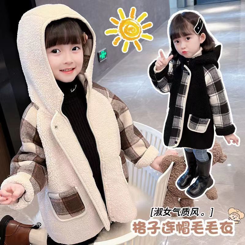 Abrigo polar para niñas, ropa de otoño e invierno, suéter de lana de una pieza de piel para niños, abrigo de lana de moda para bebés 