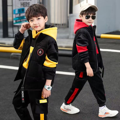 P children's clothing boys' winter clothing set new Korean version thickened and velvet trendy boys' autumn and winter sweater three-piece set