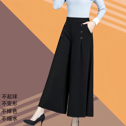 P wide-leg mother pants women's new summer large size loose and thin nine-point culottes casual pants casual elastic high waist